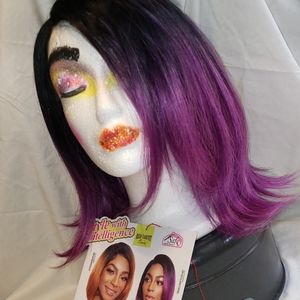 Ombre black-wine lace front with baby hair